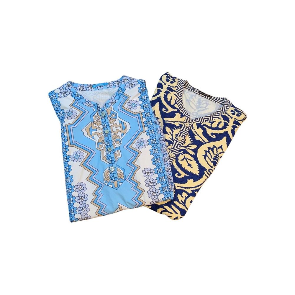J McLaughlin Womens Tunic Top Large Blue Catalina Western Artsy Boho Lot